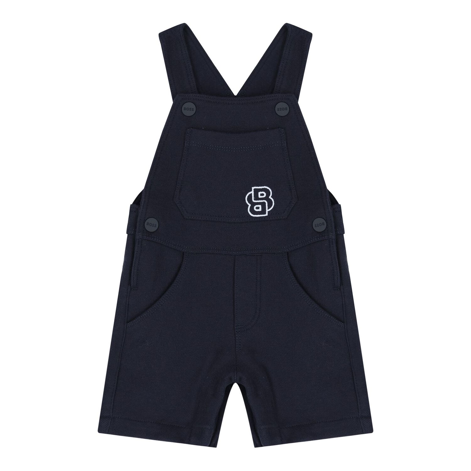 Baby Boys White & Navy Blue Logo Dungaree Set, 1, hi-res