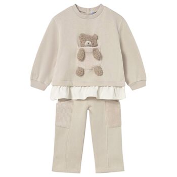Younger Girls Beige Teddy Bear Tracksuit