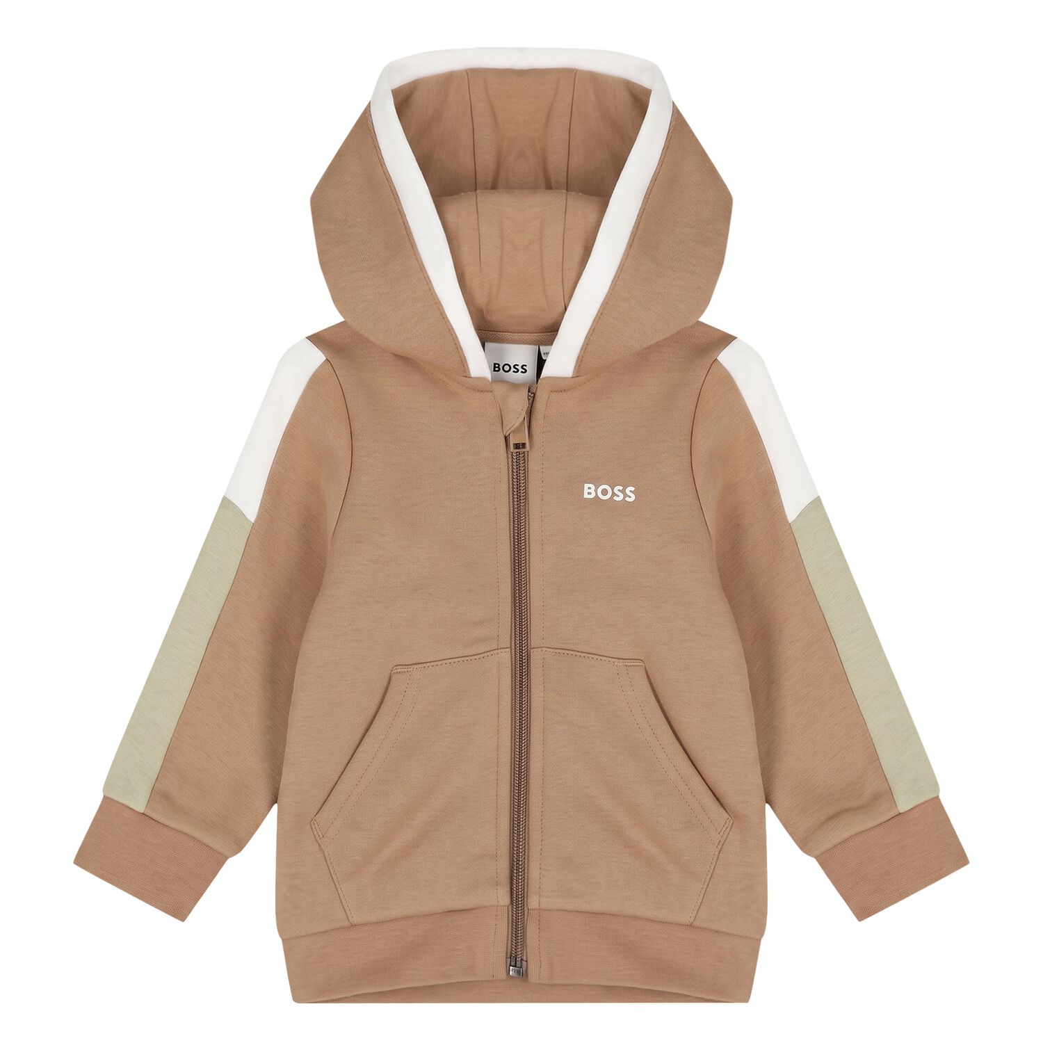 Younger Boys Beige Hooded Zip Up Top, 1, hi-res