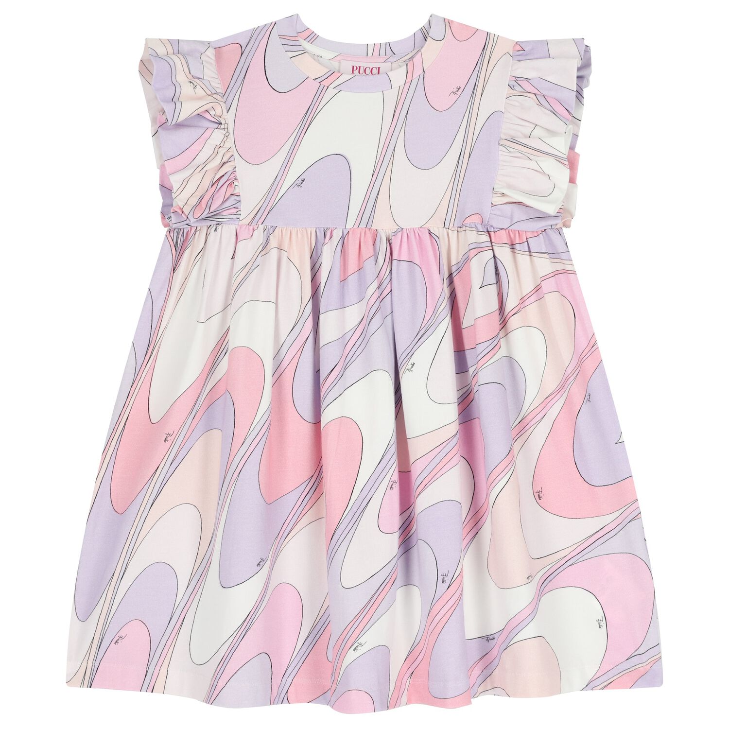 Girls Pink & White Ruffled Iride Dress, 1, hi-res