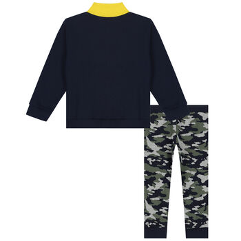 Boys Navy & Green Camouflaged Tracksuit