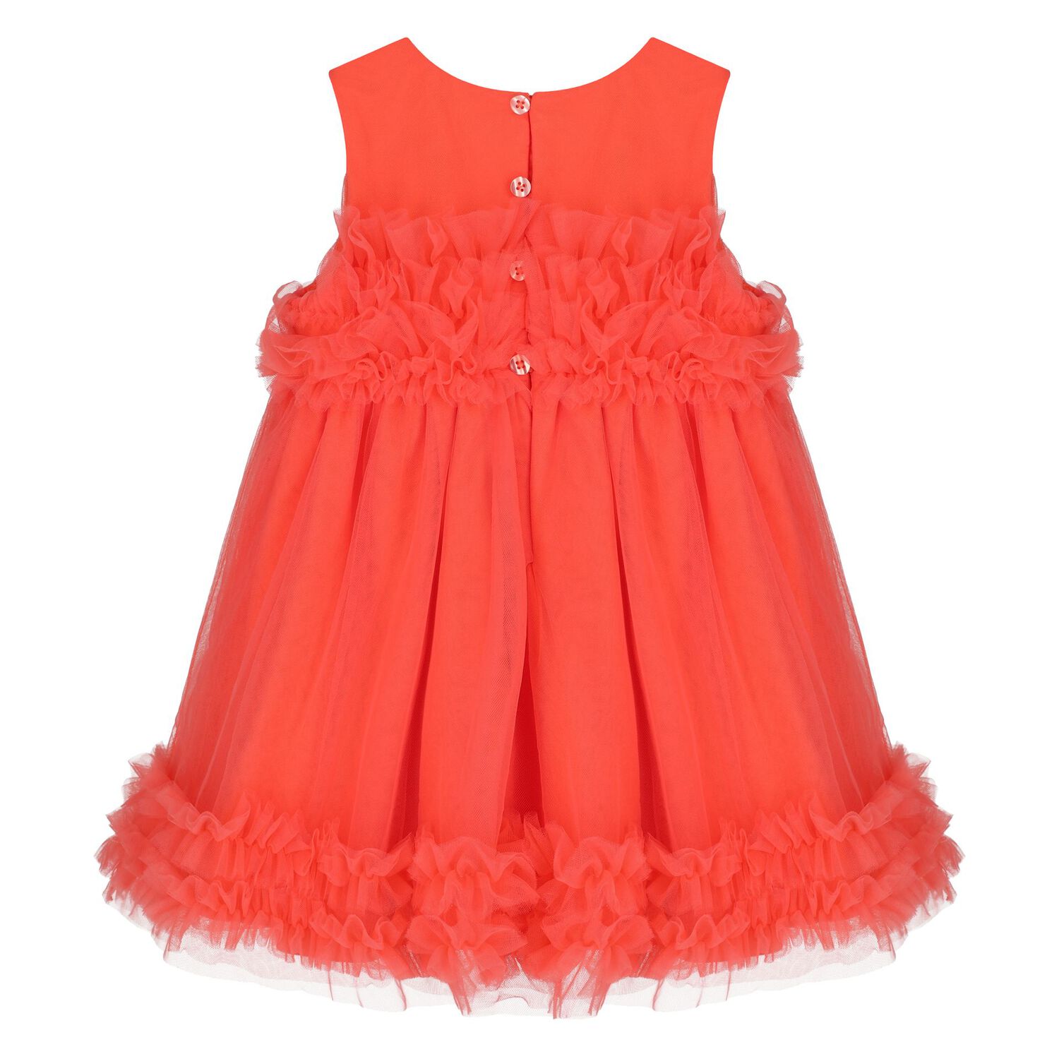 Younger Girls Coral Ruffled Tulle Dress, 1, hi-res