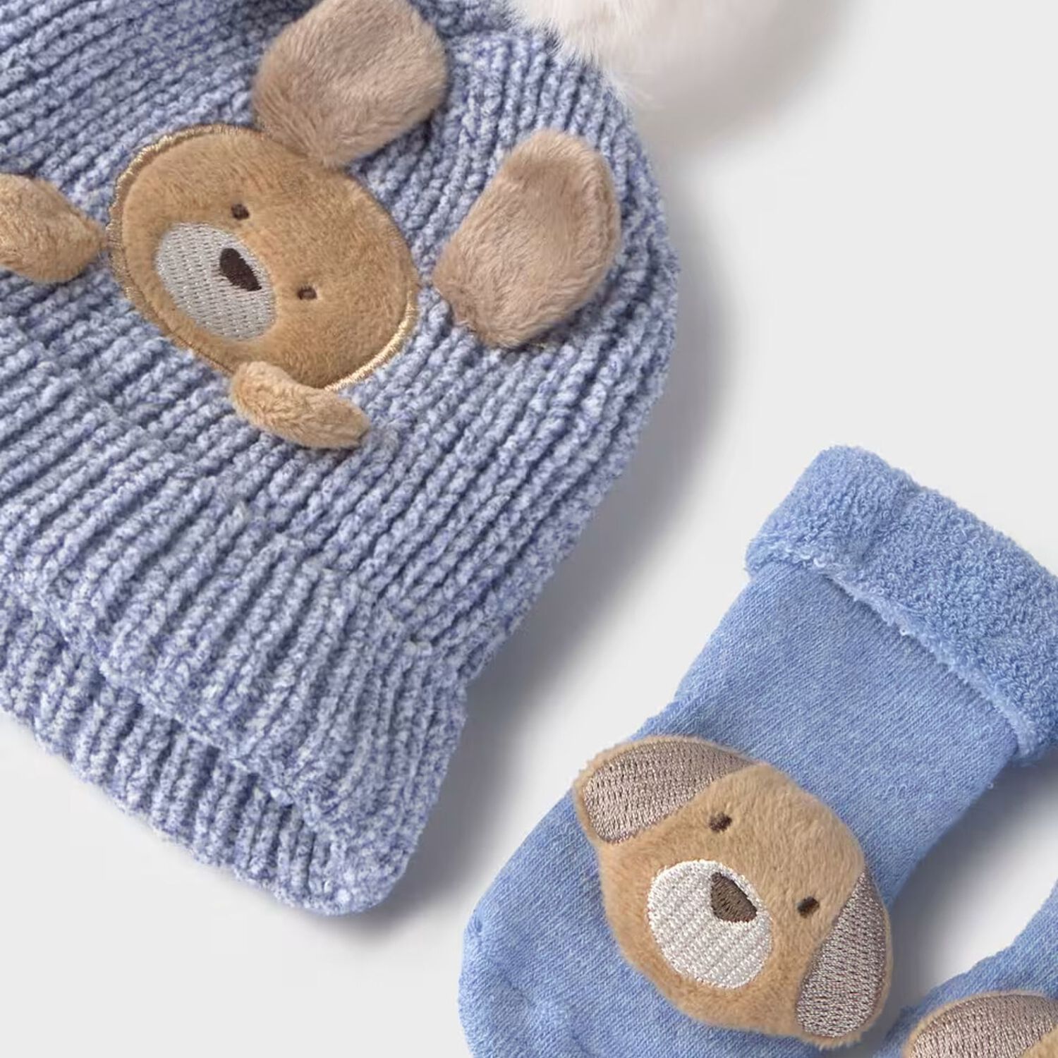 Baby Boys Blue Puppy Knitted Hat & Socks Set, 3, hi-res