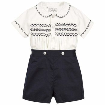 Baby Boys White & Navy Shorts Set