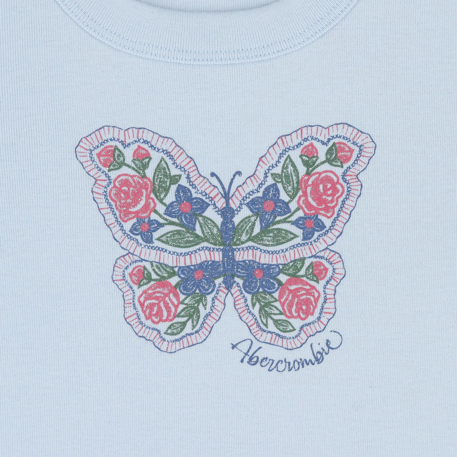 Girls Blue Gliterry Butterfly T-Shirt, 1, hi-res