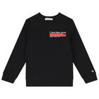 Boys Black Logo Long Sleeve Top, 1, hi-res