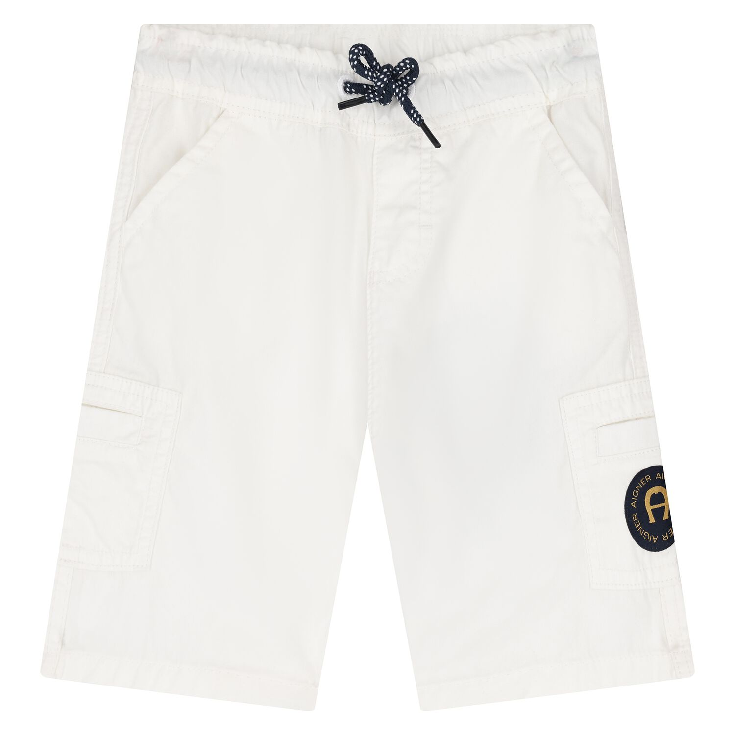 Younger Boys White Logo Shorts, 1, hi-res