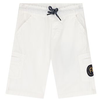Younger Boys White Logo Shorts