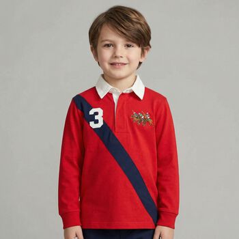 Boys Red Triple Pony Logo Polo Shirt