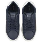 Boys Navy Blue & White Logo Trainers , 1, hi-res