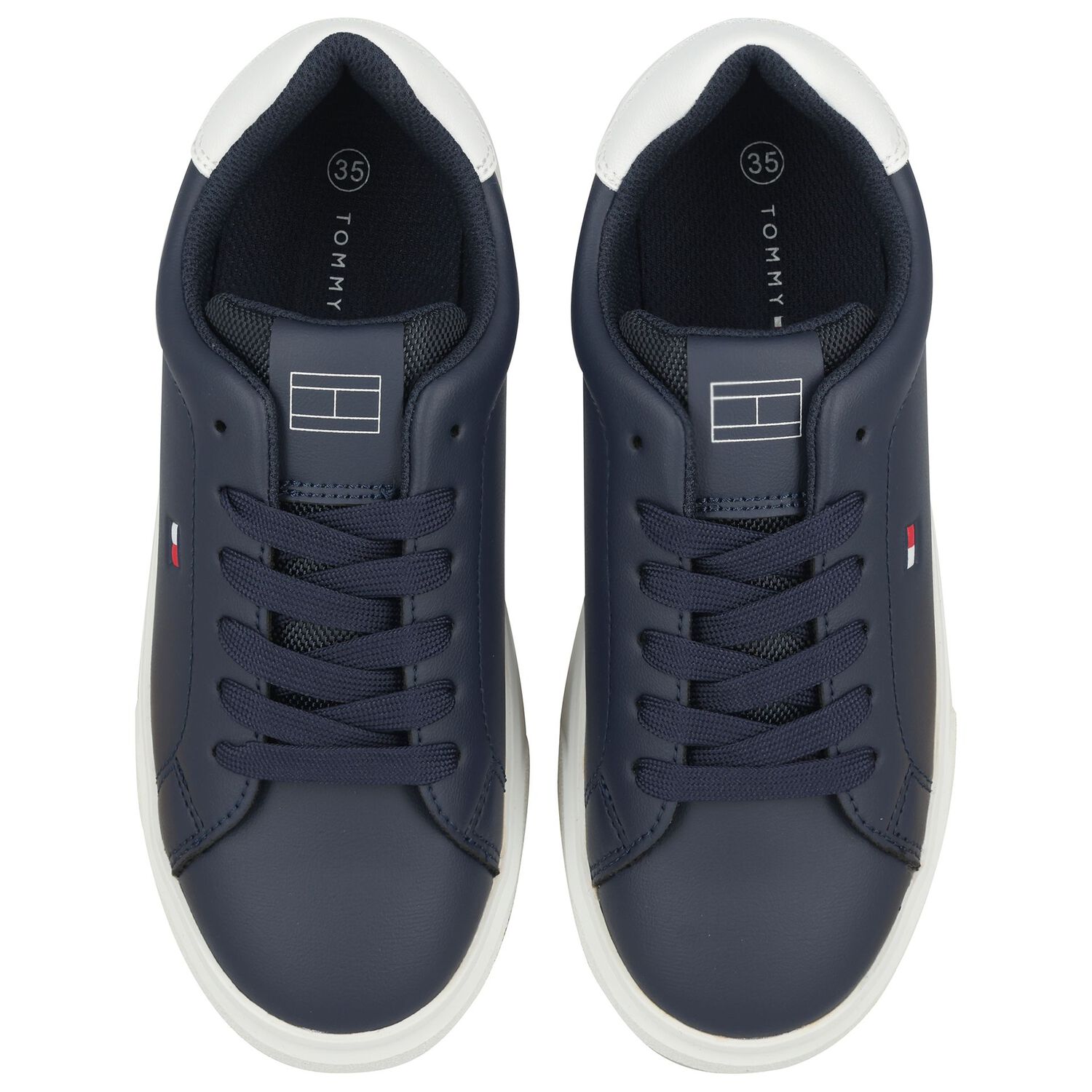 Boys Navy Blue & White Logo Trainers , 1, hi-res
