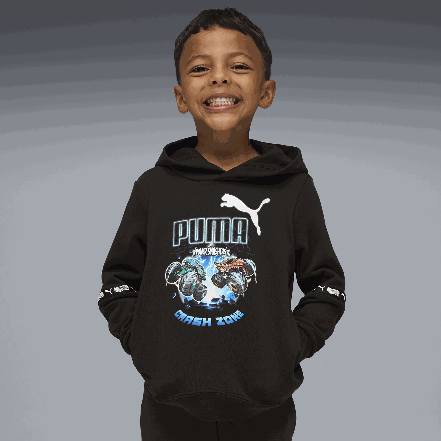 Boys Black Hot Wheels Logo Hooded Top, 1, hi-res