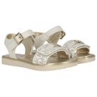 Girls Ivory & Gold Logo Sandals, 1, hi-res