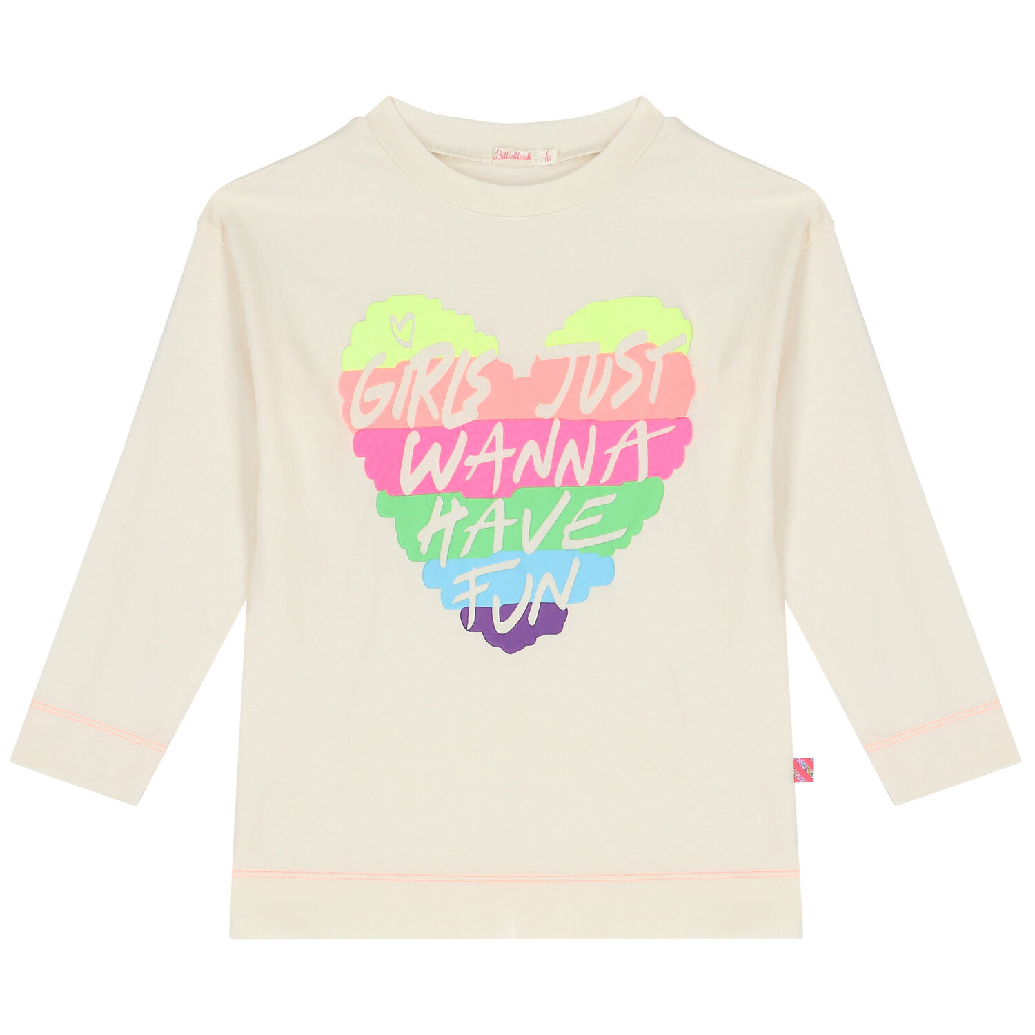 Girls Ivory Heart Long Sleeve Top, 1, hi-res