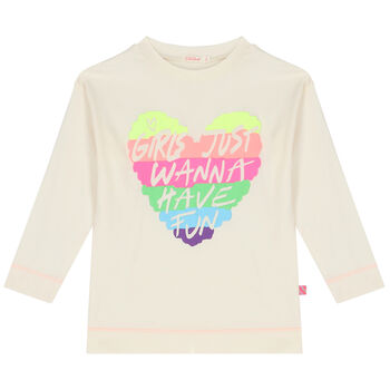 Girls Ivory Heart Long Sleeve Top