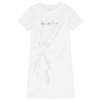 Girls White Logo Floral Dress