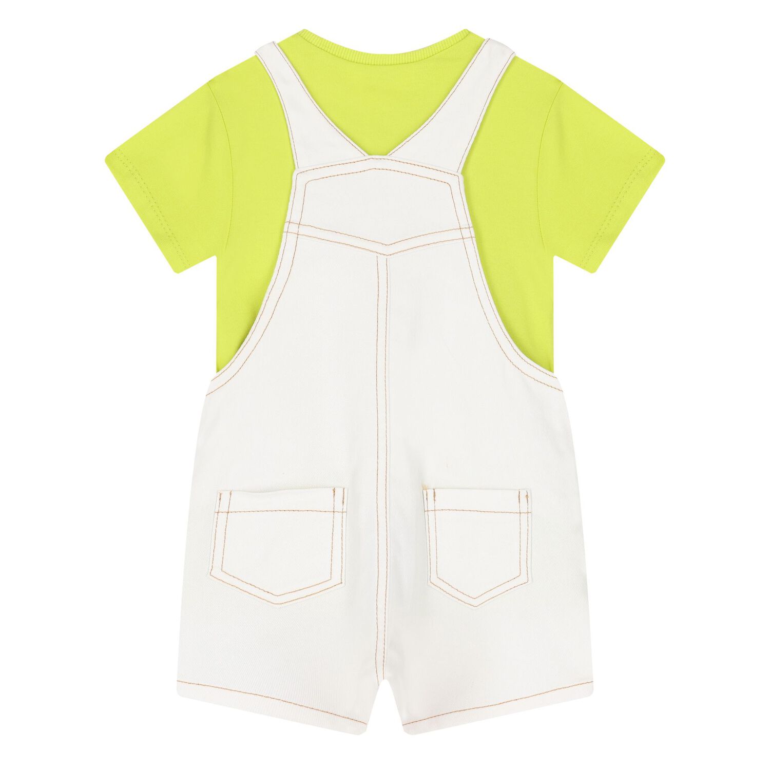 Baby Boys Ivory & Green Dungaree Set, 1, hi-res