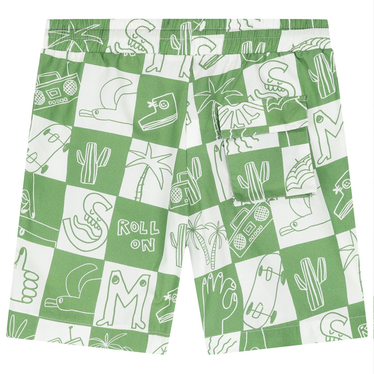 Boys Green & White Logo Shorts, 1, hi-res