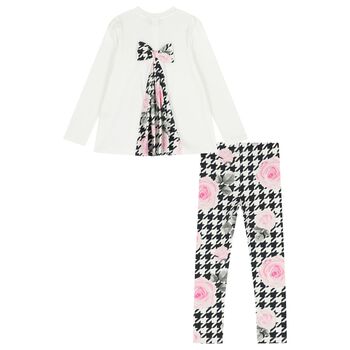 Girls Ivory & Black Houndstooth Leggings Set