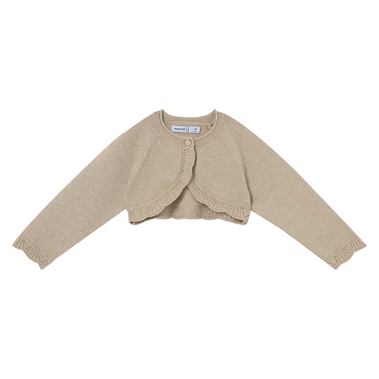Younger Girls Beige Knitted Cardigan, 2, hi-res