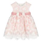 Younger Girls White & Pink Embroidered Organza Dress, 1, hi-res