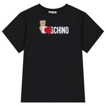 Girls Black Teddy Bear Logo T-Shirt
