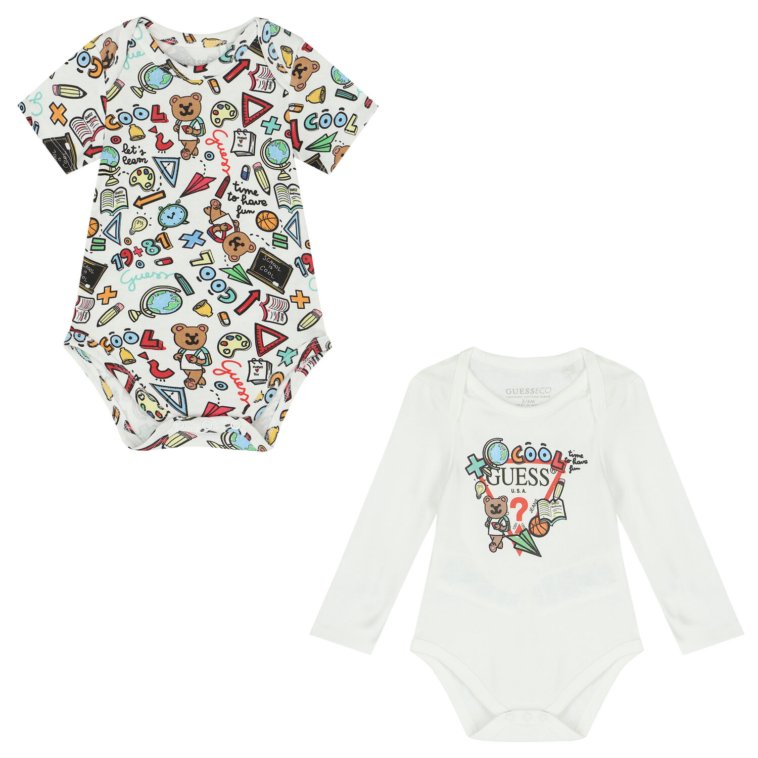 بودى سوت أولاد بالشعار باللون الابيض (2 قطع), 1, hi-res