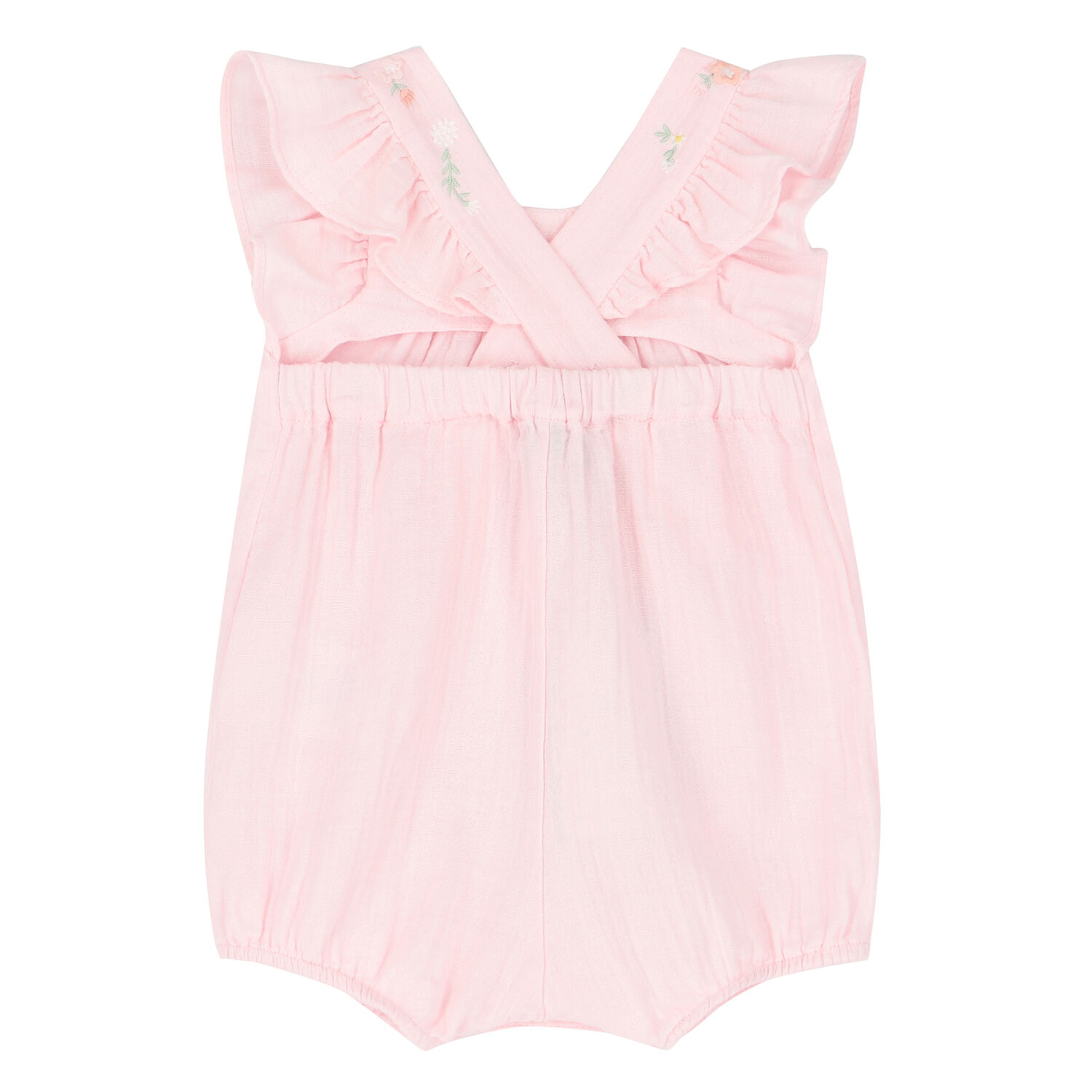 Baby Girls Pink Embroidered Romper, 1, hi-res