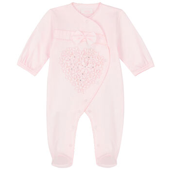 Baby Girls Pink Embellished Floral Babygrow
