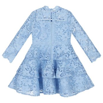 Girls Blue Floral Lace Dress