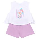 طقم شورت للبنات باللون الابيض والوردي, 2, hi-res