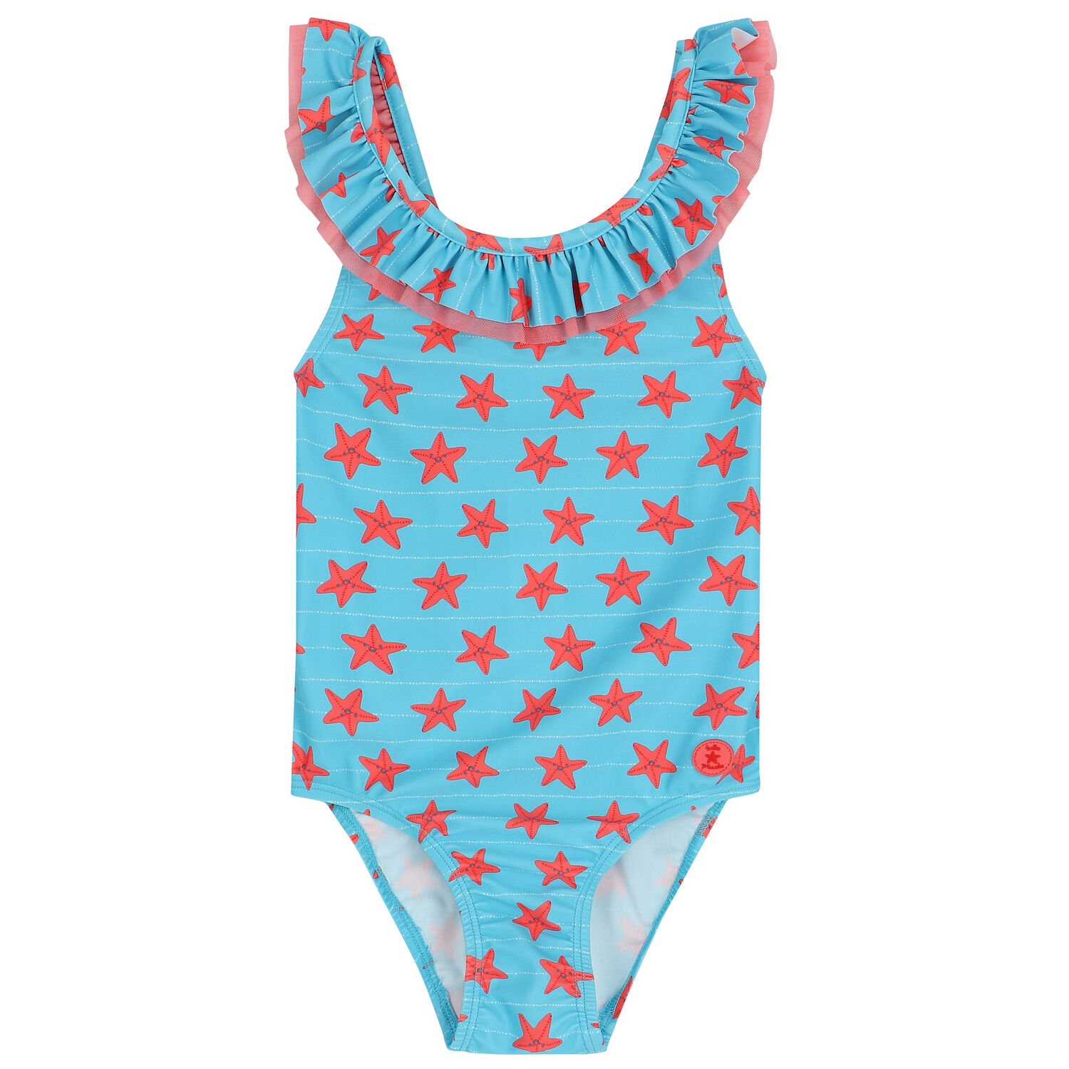 Girls Blue Starfish Swimsuit, 1, hi-res