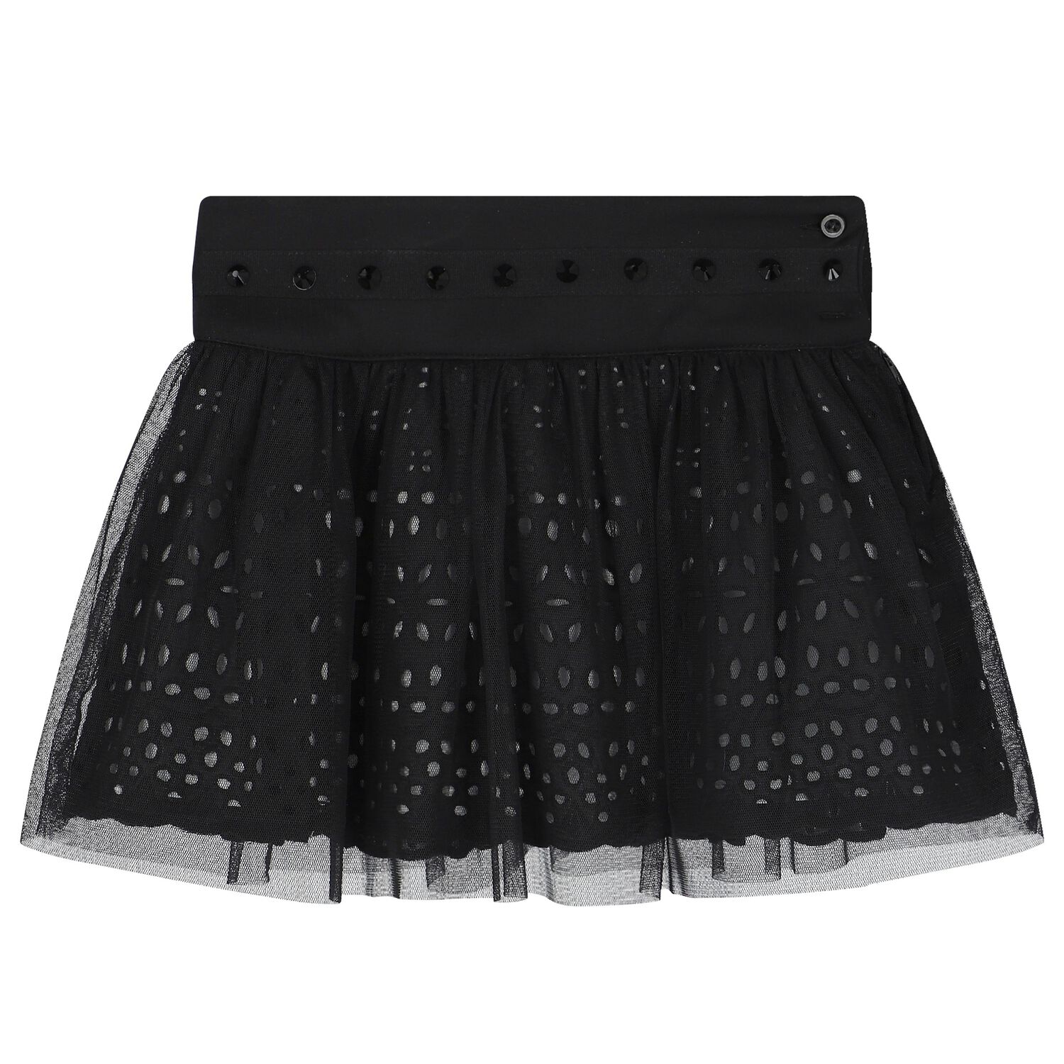 Girls Black Broderie Anglaise Skirt, 1, hi-res
