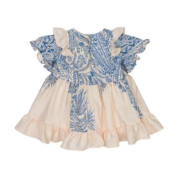 Baby Girls Ivory & Blue Paisley Dress