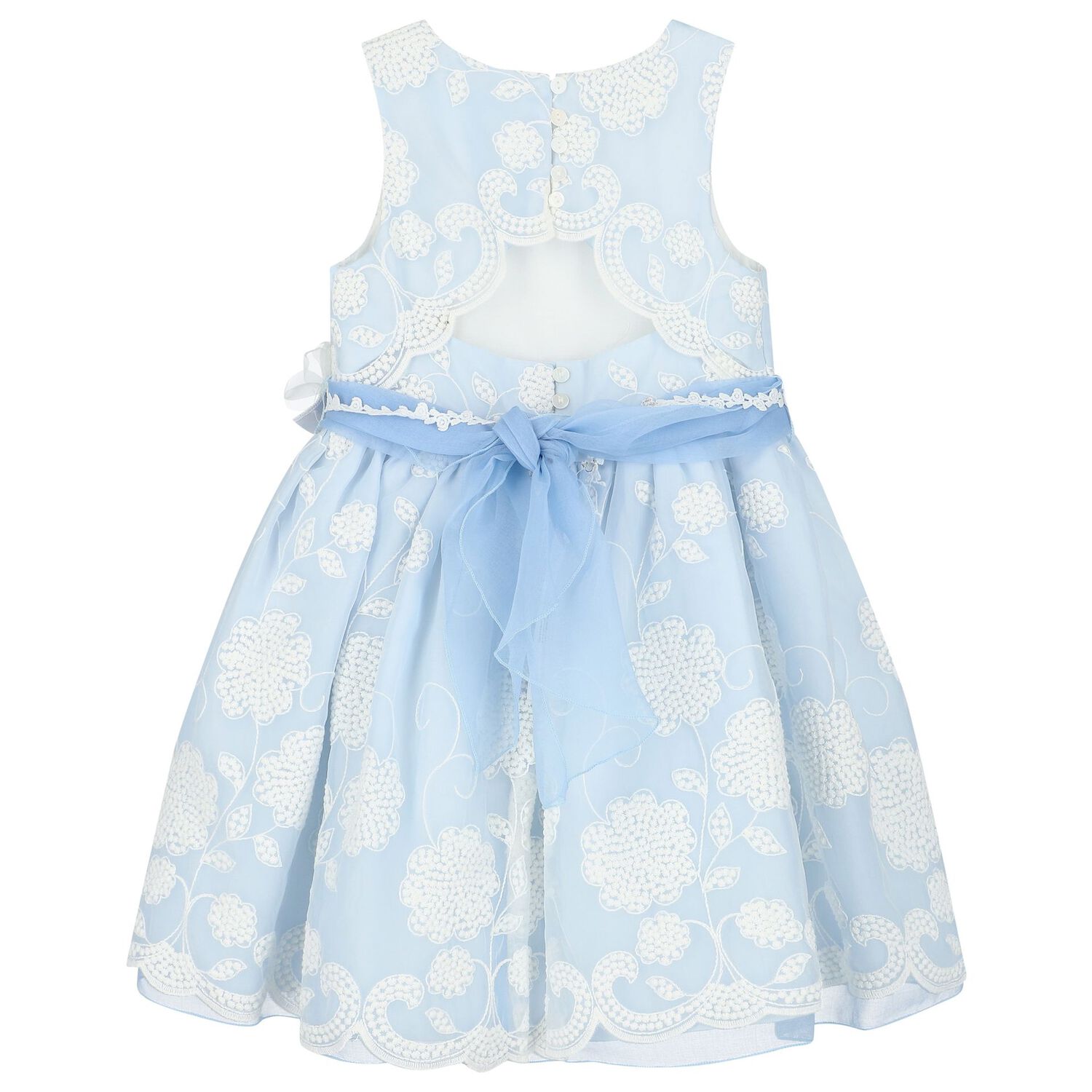 Girls Blue & White Floral Dress, 1, hi-res