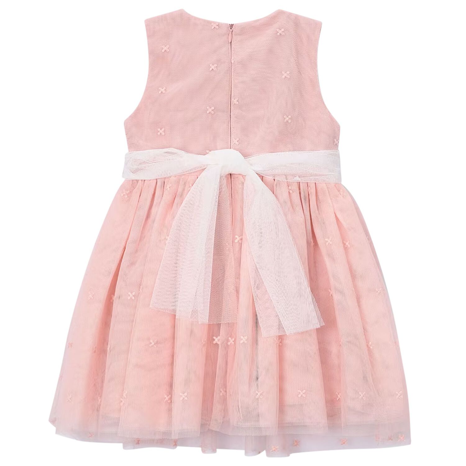 Girls Pink Embroidered Tulle Dress, 2, hi-res