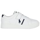 Boys White & Navy Blue Logo Trainers , 1, hi-res