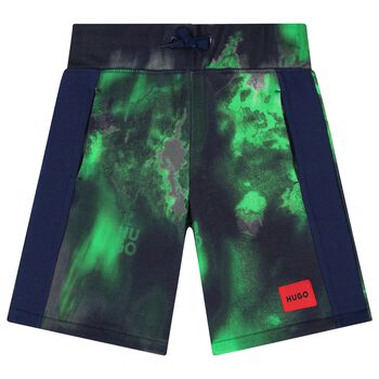 Boys Navy & Green Logo Shorts