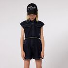 Girls Blue Logo Denim Playsuit, 1, hi-res