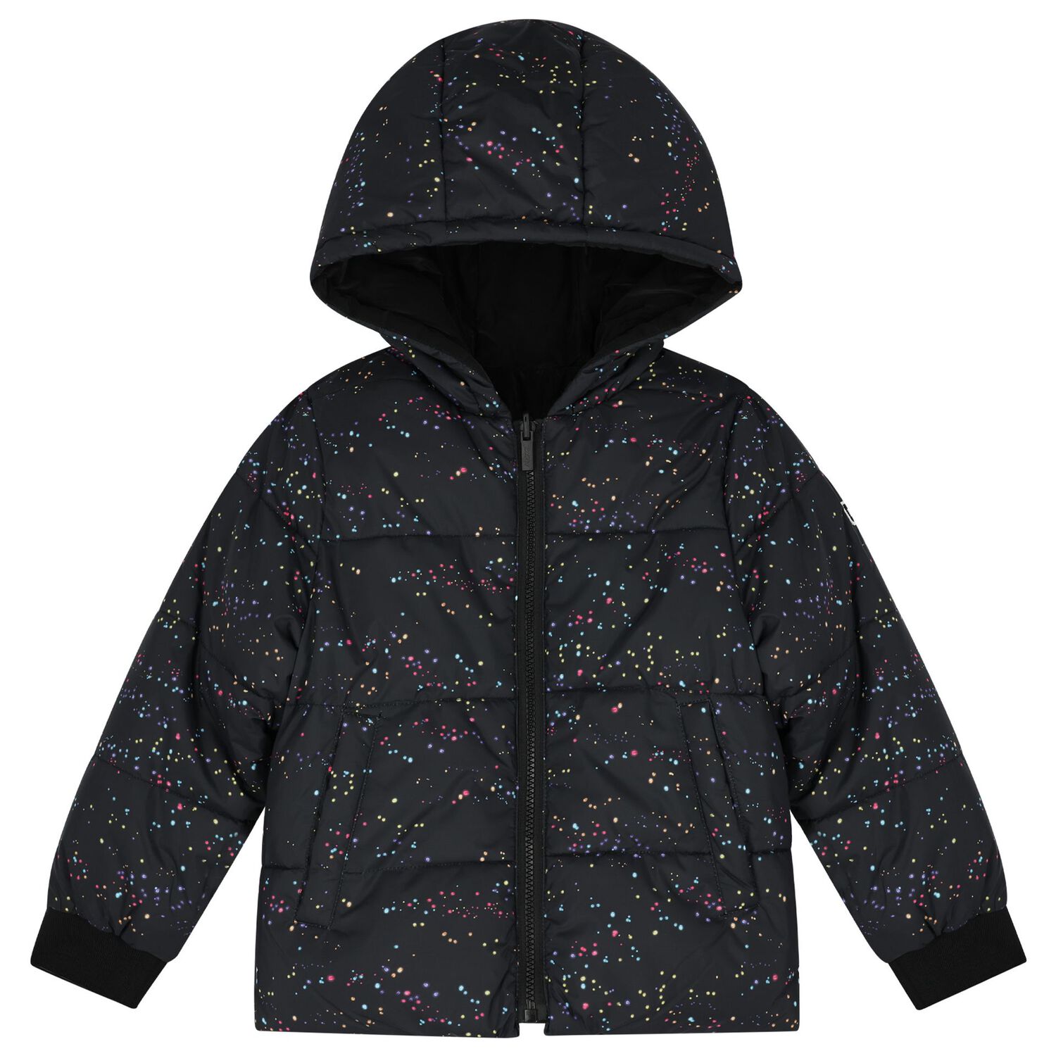 Girls Black Reversible Puffer Jacket, 1, hi-res image number null