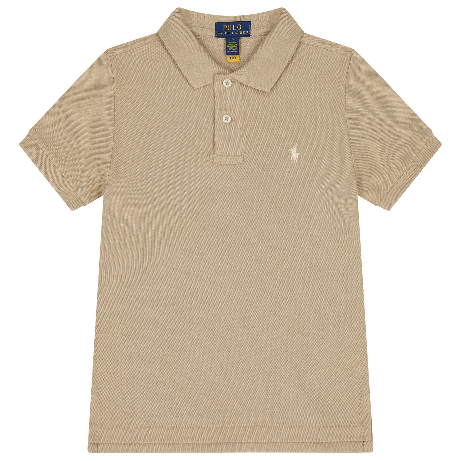 Boys Beige Logo Polo Shirt , 1, hi-res