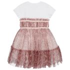 فستان تول بالشعار باللون الأبيض والبيج للبنات, 1, hi-res