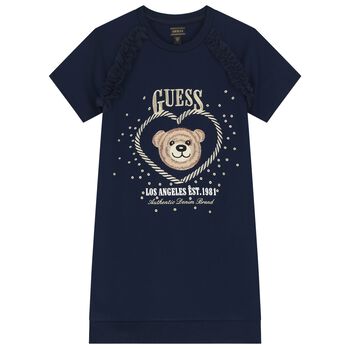Girls Navy Blue Teddy Bear Logo Dress
