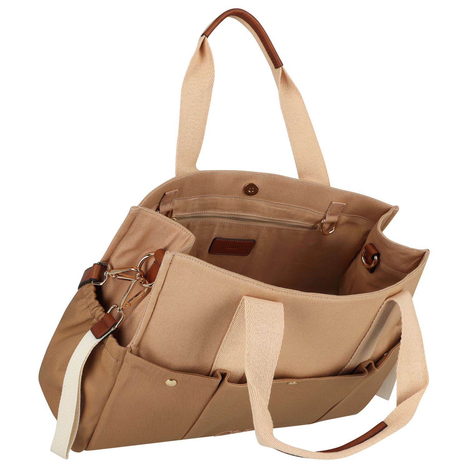 Beige Canvas Baby Changing Bag, 1, hi-res
