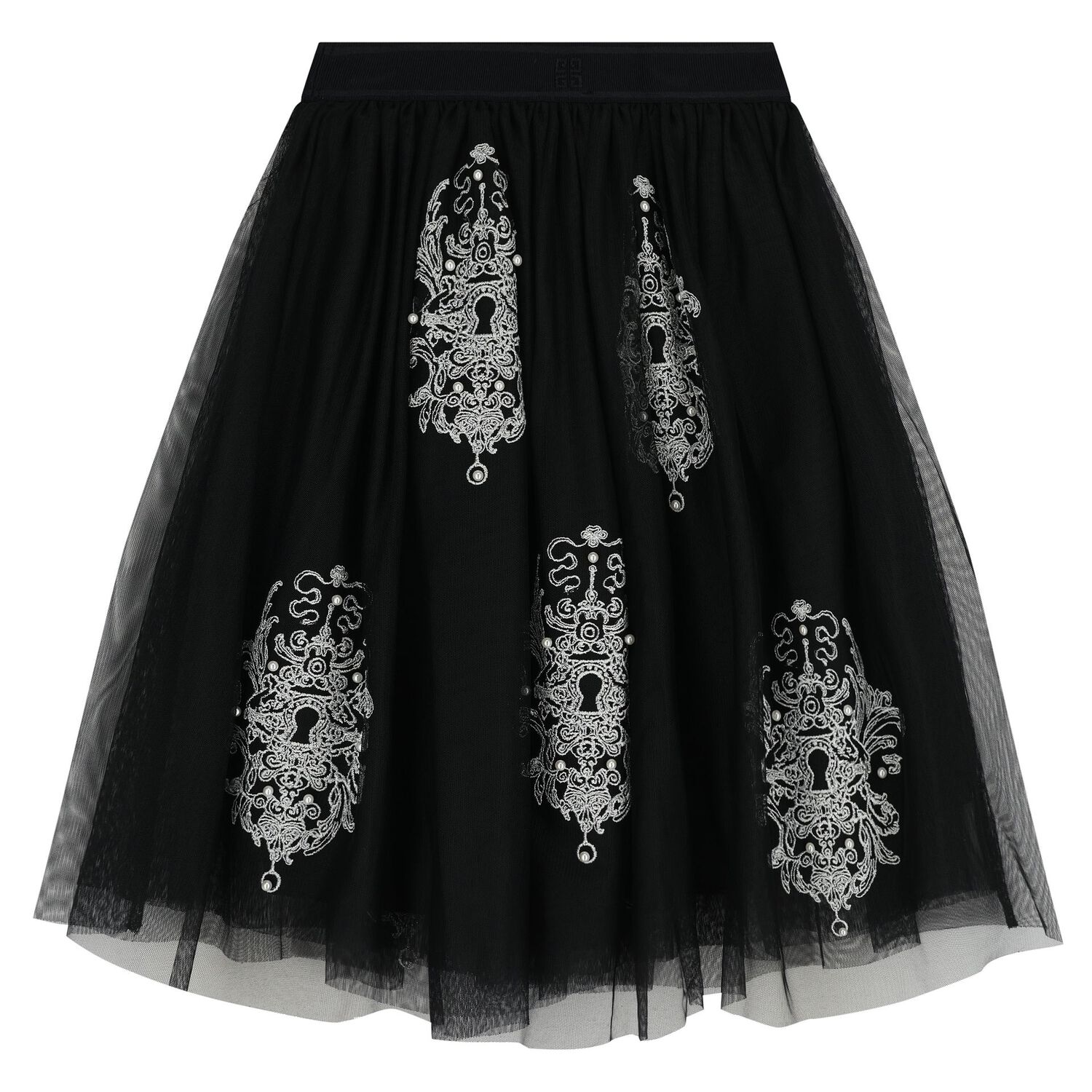 Girls Black Embellished Tulle Skirt, 1, hi-res