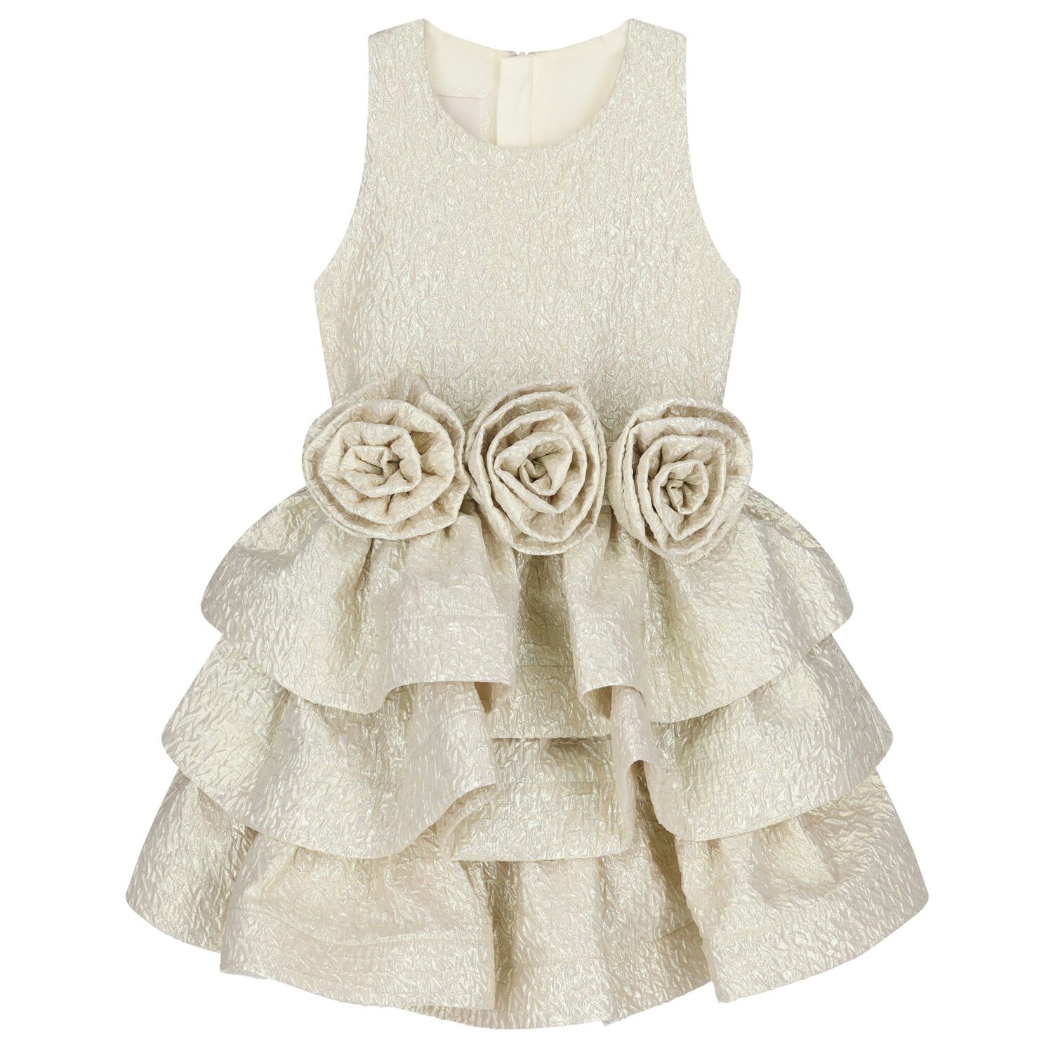 Girls Gold Roses Tiered Dress, 1, hi-res