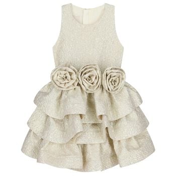 Girls Gold Roses Tiered Dress
