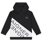 Boys Black & White Logo Hooded Top, 1, hi-res