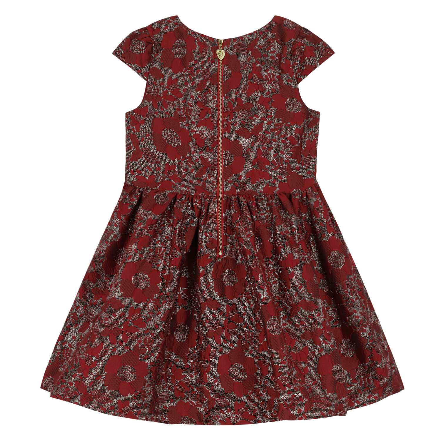 Girls Red & Gold Jacquard Dress, 3, hi-res image number null