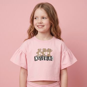 Girls Pink Teddy Bear Logo T-Shirt